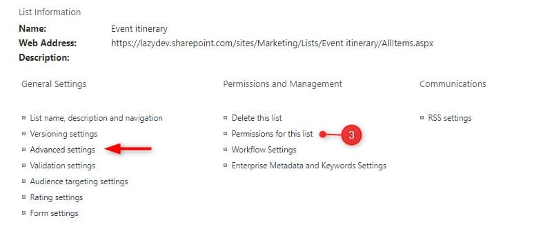list settings