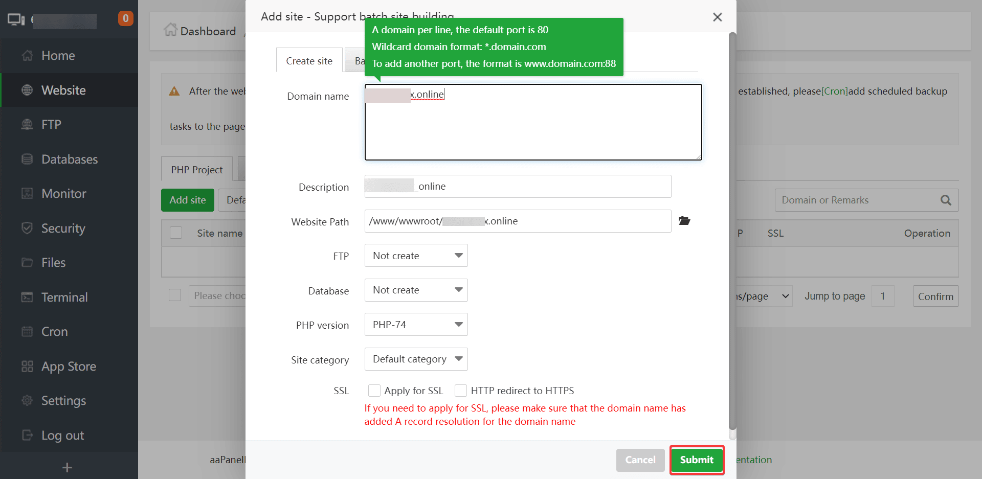 Providing details for your website