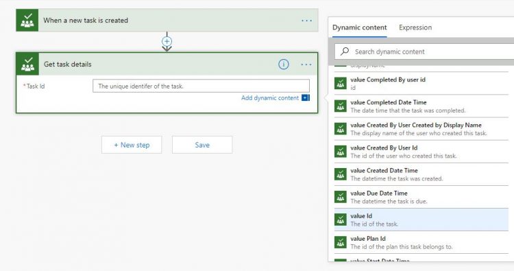 Microsoft Flow Planner task id