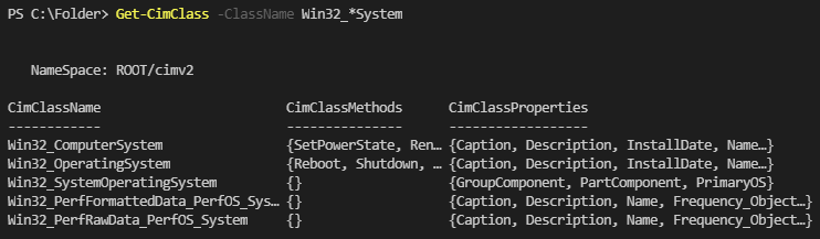 CIM classes, filtered by class name.