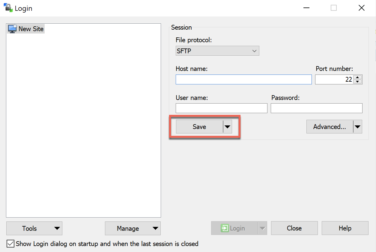 Saving a WinSCP site