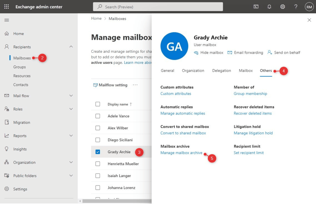 Enable online archive through Exchange Admin Center