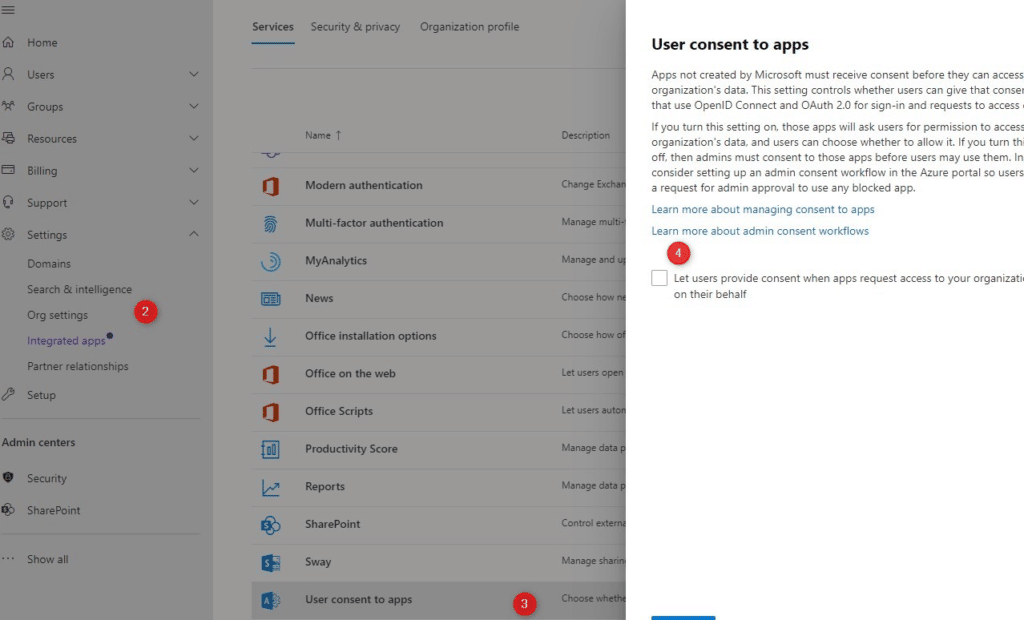 disable user consent to apps