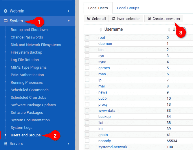 Creating a New User with Webmin