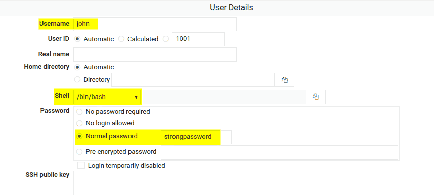 Filling up User Details for New User