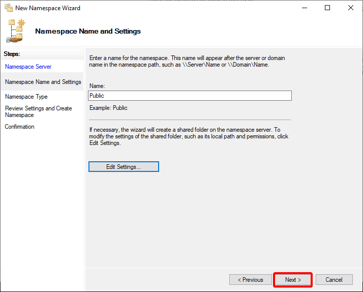 Continuing with the defined shared folder location