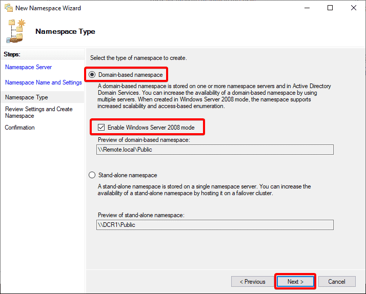 Domain-based or Stand-alone namespace