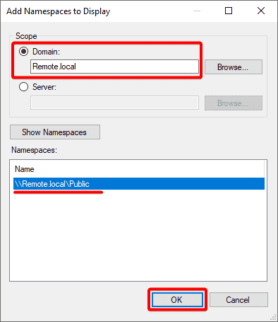 Specifying domain and namespace to display