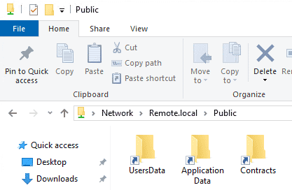 Viewing the shared folders in the Public namespace