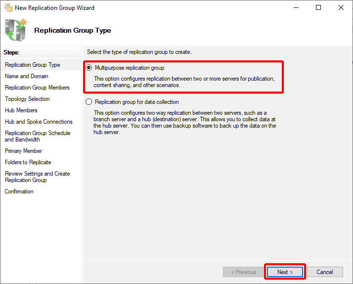 Selecting the multiple replication group for replication type