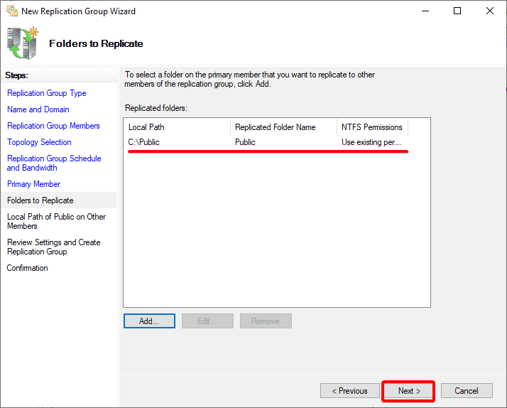 Verifying the folder to replicate