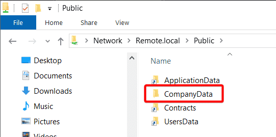 Creating a folder (CompanyData) in the \\Remote.local\Public namespace