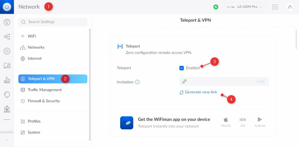 enable Unifi Teleport