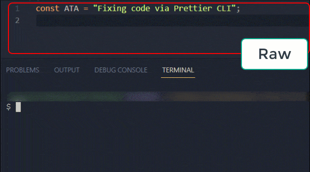 Formatting code against the .prettierrc.js configuration file