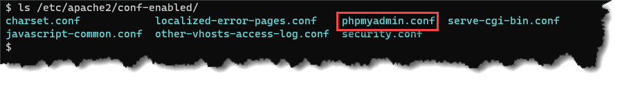 Listing the /etc/apache2/conf-enabled directory contents