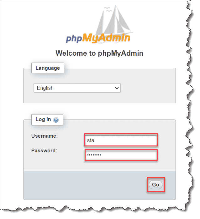 Logging in to phpMyAdmin