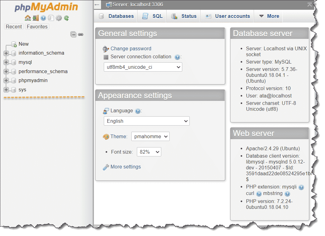 The phpMyAdmin portal