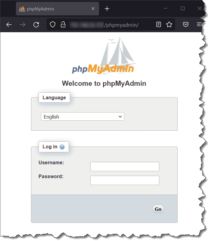 The phpMyAdmin login page