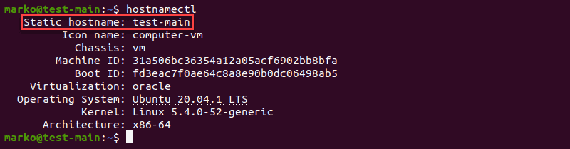 Checking hostname using the hostnamectl command