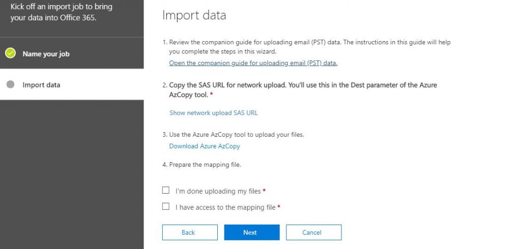 Import pst office 365