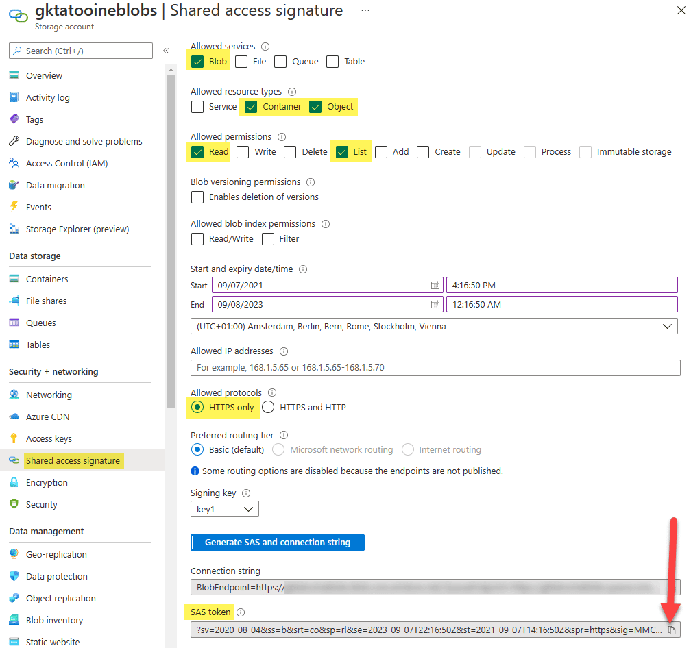 Azure blob storage account - access key