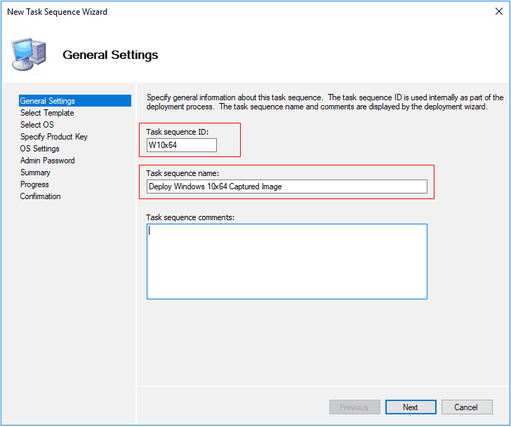 MDT Task Sequence General Settings - Deploy Windows 10 Image 