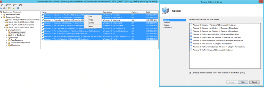 Remove unwanted versions Image Creation Using MDT