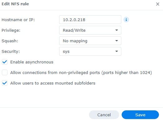 How to Backup Proxmox to a Synology NAS 4 setting an ip address that has read/write permissions to dsm