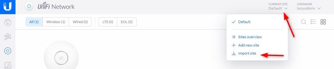 Import site in unifi controller