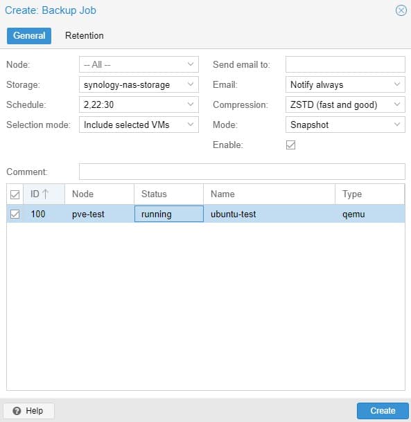 How to Backup Proxmox to a Synology NAS 14 selecting the storage and when backups should occur in proxmox