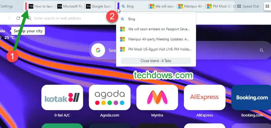 Tab islands in Opera One