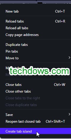 manually create tab islands Opera
