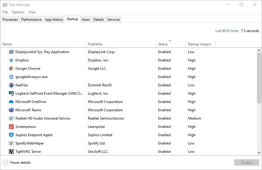 Windows Task manager startup