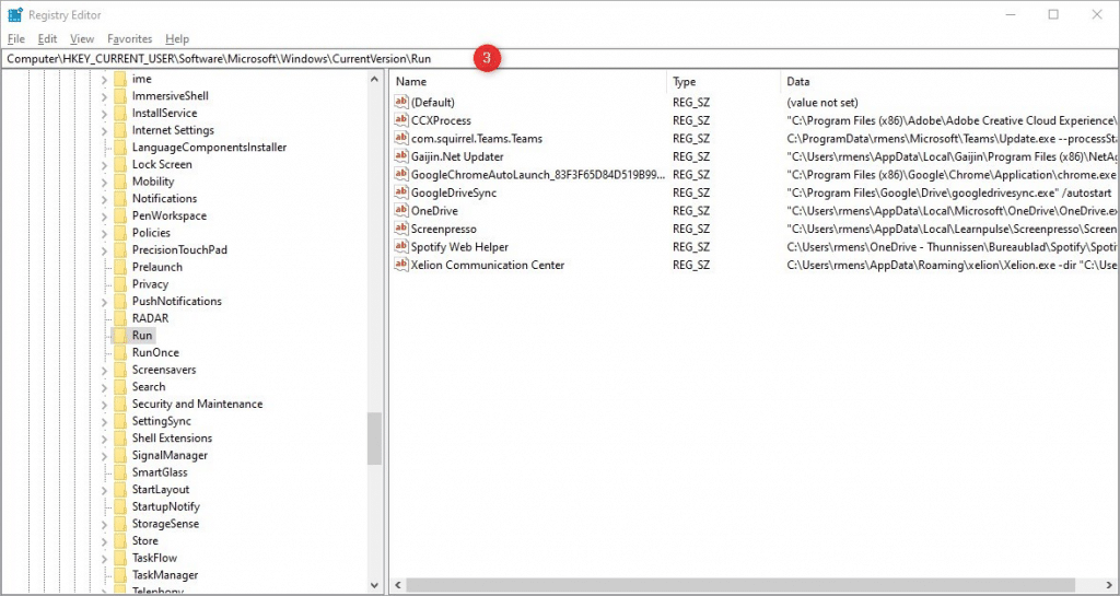 Windows registry startup location programs