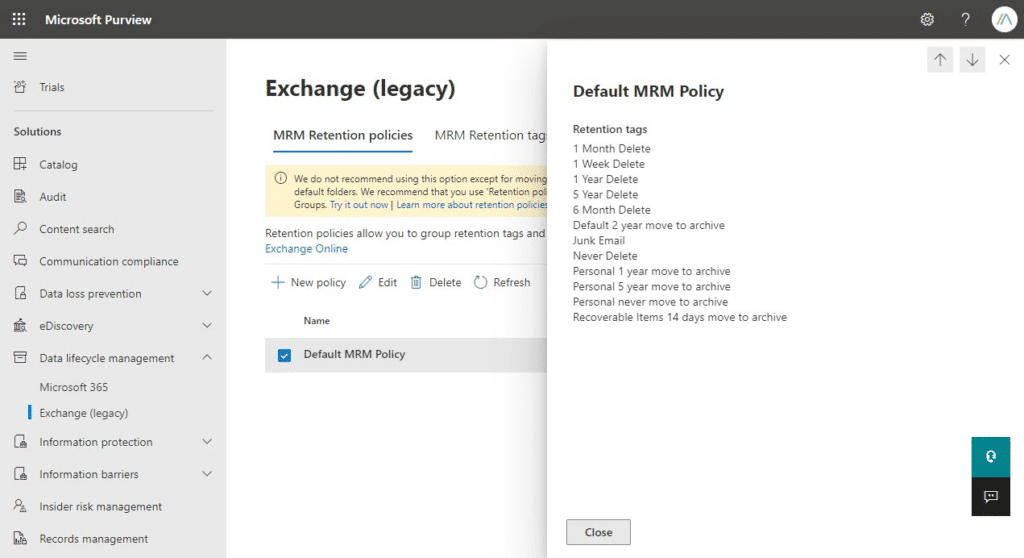 move archived mail policy