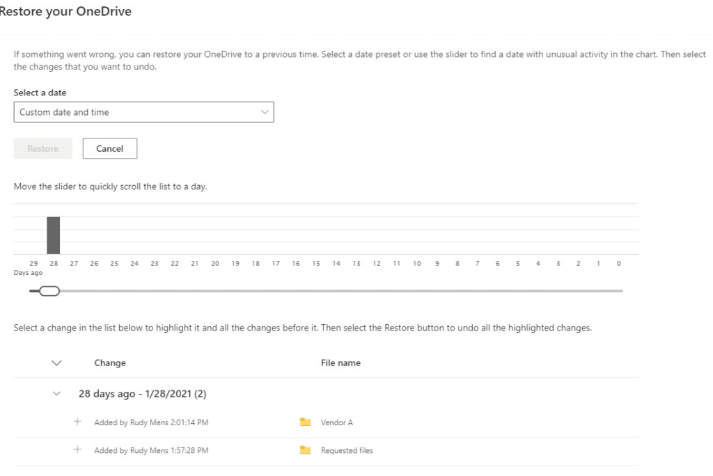 restore onedrive