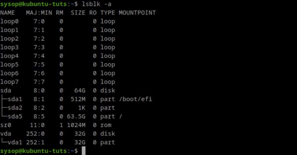 list all partitions and disks