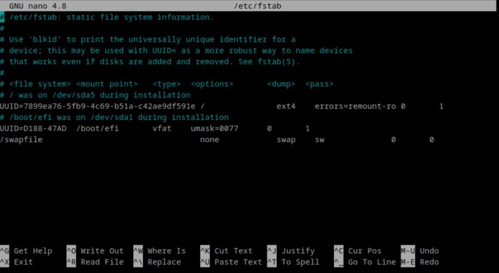 open /etc/fstab file