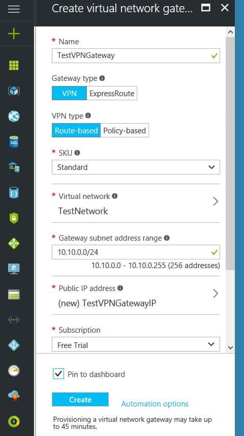 Azure Virtual Network Gateway Setup