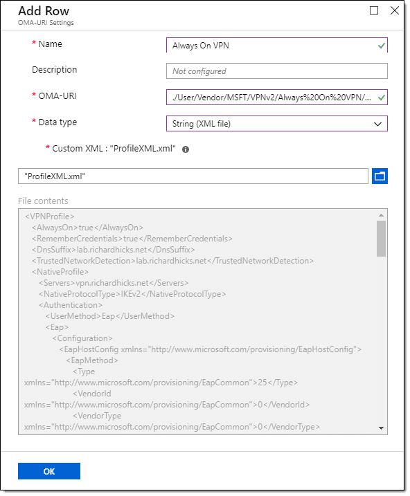 Deploying Always On VPN with Intune using Custom ProfileXML