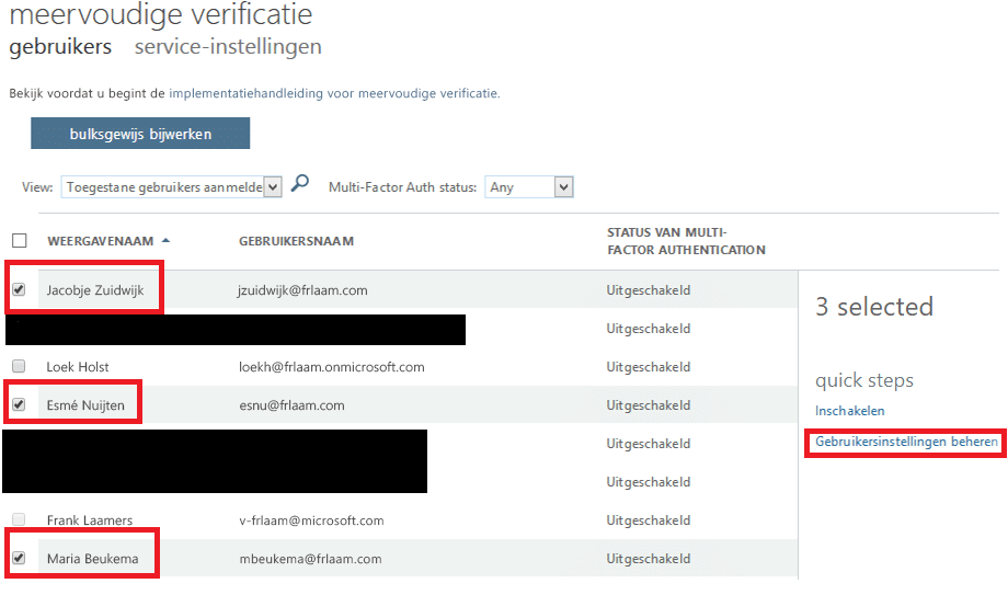 Meervoudige selectie gebruikers